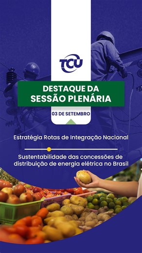 Tribunal de Contas da União on Instagram: "#TCUPlenária – Na sessão plenária desta quarta-feira (3/9), o #TCU analisou a implementação da Estratégia Rotas de Integração Nacional, que busca promover o desenvolvimento sustentável das regiões e incentivar a inclusão produtiva. Também ontem, o Tribunal analisou processo sobre a sustentabilidade das concessões de distribuição de energia elétrica no Brasil. ▶️ Dê o play para entender melhor! 👉 Leia na íntegra as decisões: Acórdão 2005/2025 - Plenário
