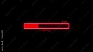 Abstract red color rectangle Neon Light Loading Bar Animation. Black background UHD 4k video.