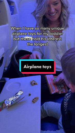 I keep specific travel toys in the closet at home and try to only use them when we travel so they are “new” to him each time. These plastic animal toys have been the winner though for my toddler on the last couple of flights. ✈️ #flyingwithkids #flyingwithatoddler #flyingwithababy #momsoftiktok #familytravel