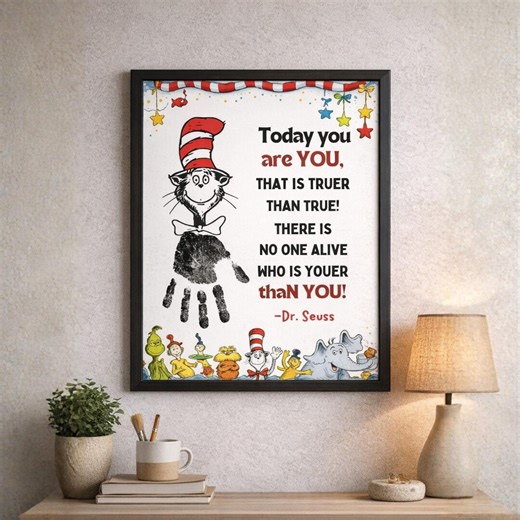 Dr Seuss Cat in the Hat Handprint Craft, Dr Seuss Day Activity for Kids, Preschool Classroom Craft, Kids Footprint Art, Read Across America - Etsy
