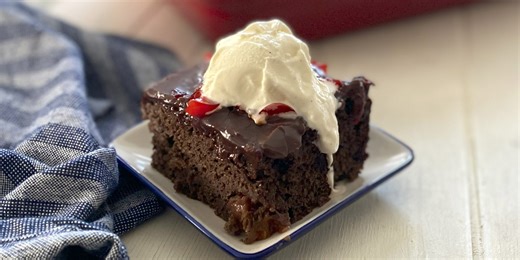 This chocolate cherry dump cake is a must for parties.