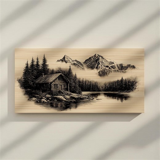 Cabina sul lago PNG / Paesaggio forestale / File di incisione su legno e laser / File CNC / Decorazioni Cottagecore / Download digitale - Etsy Italia