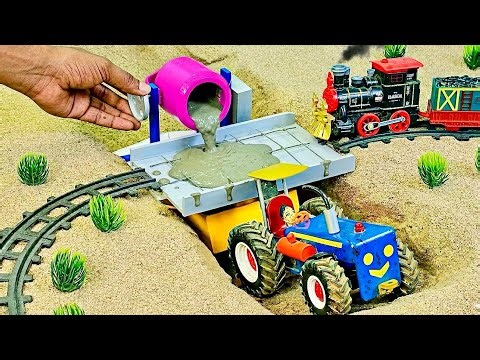DIY Mini Tractor Making Real Concrete Bridge and Railway Track | Satisfying Mini Construction Build