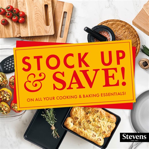Stock Up & Save at Stevens 菱 Save up to 50%* when you buy 2 or more on selected cookware, dinnerware, glassware and cutlery. Top up your kitchen with your favourite essential at unbeatable prices. Shop online or in-store today. *Terms and conditions apply. | Stevens | Facebook