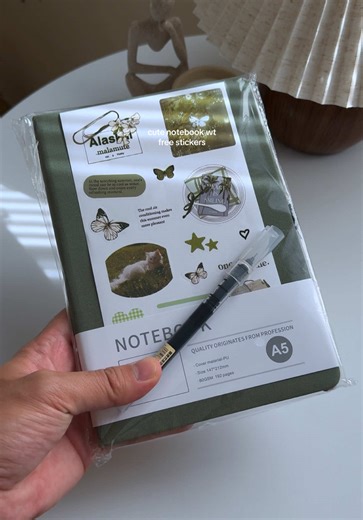 Cute Notebook with Free Stickers and Black Pen