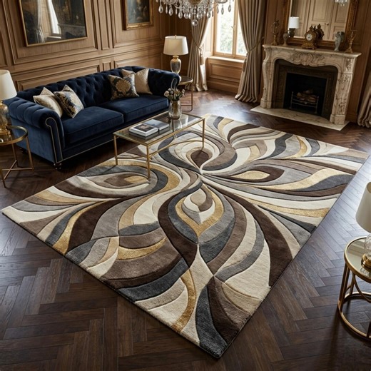 Hand-tufted Wool Area Rug, Abstract Wave Pattern, Neutral Brown Beige Carpet - Etsy