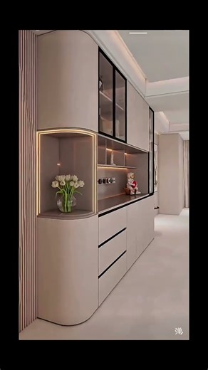 Modern Luxury Storage Cabinet Design | Stylish Built-In Sideboard with LED Lights | Premium Interior