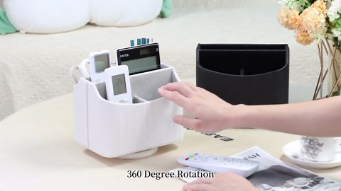 PU Leather Remote Control Holder, 360 Degree Rotating Desk Organizer Storage Table Remote Caddy, Spinning Bedside Organizer Nightstand Organizer for Desktop Office Home (Black)