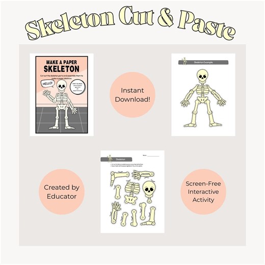 Printable Skeleton Craft for Kids, 3-page DIY Halloween Cut & Paste Activity, Educational PDF Download - Etsy