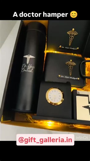 Gift Galleria on Instagram: "✨ Premium Personalized Doctor Gift Hamper 👨‍⚕️ Hamper Includes: 📒 Premium Notebook / Folder 🖊️ Metal Pen 🗝️ Doctor Symbol Keychain 🧾 Visiting Card Holder / Wallet ☕ Personalized Coffee Mug 🌡️ Temperature Display Bottle 🕒 Elegant Table Clock 📆 Wooden Desk Calendar 🎁 Luxury Gift Box Packaging Customized with Doctor Name & Medical Symbol ✨ 💰 Just ₹1999/- 🚚 Free Delivery All Over India Perfect gift for Doctors • Clinics • Hospitals DM us to order now!"