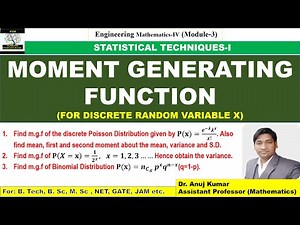 Moment Generating Function | Moment Generating Function for Discrete Random Variable X | MGF Mean