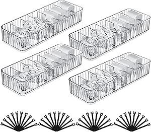 Kigley 4 Pcs Cable Storage Boxes Organizers Cord Charger Storage Organizer Box Case Cord Organizer Box Charging Cord Organizer Clear Plastic Cord Management Holder with 40 Cable Ties
