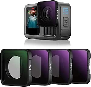 4 Pack ND Filters ND8 ND16 ND32 CPL for GoPro Hero 13, Hero12, Hero11, Hero10, Hero 9 Black, HD Optical Glass Neutral Density and Circular Polarizer Lens Filter Kits, Action Camera Filter