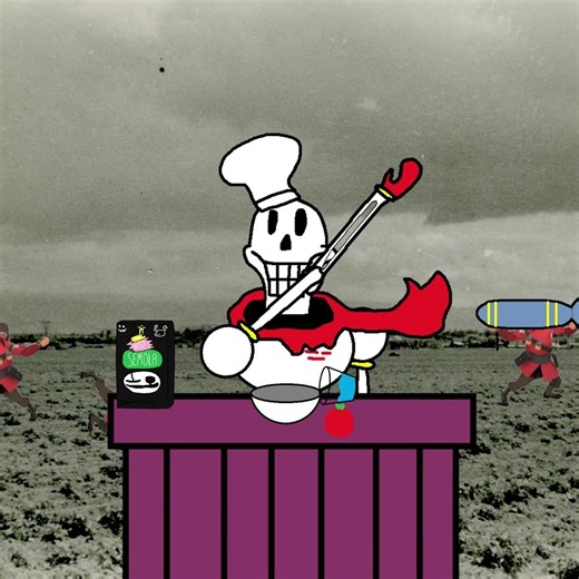 Papyrus cooking spagetti in a WW2 battlefield