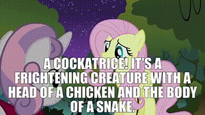 A cockatrice! It's a frightening creature with a head of a chicken and the body of a snake.