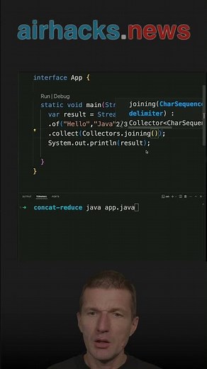 Combining Stream.reduce and String.concat #java #shorts #coding #airhacks