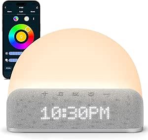 I·CODE Smart White Noise Sound Machine, Sunrise Alarm Clock APP Control,Custom Sleep Routines, Dimmable Touch Light, Deep Sleep, Gentle Alarm