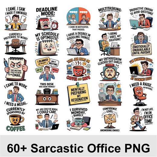 60  Sarcastic Office Clipart PNG Bundle | Funny Office Work Humor Graphics | Digital Sarcasm Designs for Gag Gifts | Commercial Use Download - Etsy