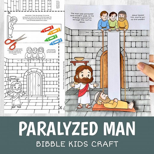 Jesus Heals Paralyzed Man Craft Printable | Bible Story Activity for Kids | Sunday School Cut Glue Worksheet - Etsy