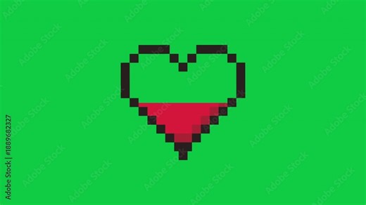 Modern creative concept video 4K with pulsating heart in pixel art style. GIF animation with flashing heart in game style