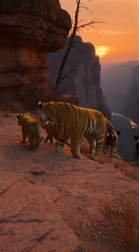Mother Tiger vs Wild Dogs… The Cliffside Escape Is INSANE 😳🐅🔥#TigerRescue #ViralAnimals