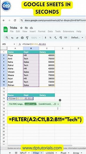 How to Use the FILTER Function in Google Spreadsheets 🔍 #excel #shorts
