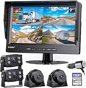 Ultimate 9" AHD IPS Monitor 1080P HD DVR Recording Quad Split Backup Camera Complete Kit for Car Truck RV IP69 Waterproof Camera Sharp Rear View Split Image Included SD Card Easy DIY Install