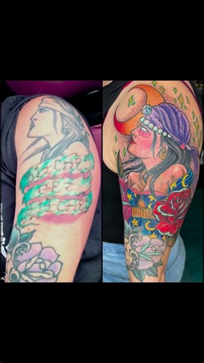 A chola turned gypsy with the sweep of a needle 🪄🔮 #tattoo #colortattoo #reno #art #witchcraft #gypsy #coverup | Jon McCann
