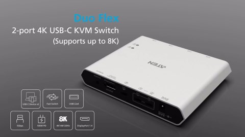 ATEN US3311 2-Port USB-C KVM Switch 2 PC 1 Monitor DisplayPort Out - 8K / 4K - 144hz 120Hz 60Hz 4-Port USB 3.2 DP 1.4 PD 3.0 for Windows PC and Mac