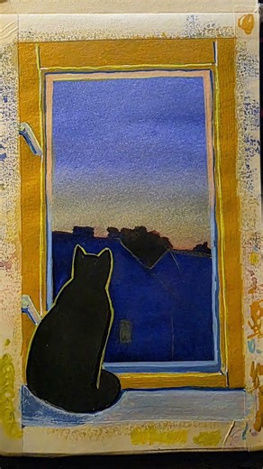Painting: Cat looking at a UFO