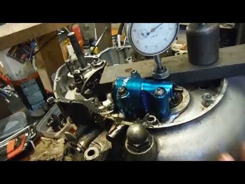 BSA A65 engine strip & rebuild 3 - Measuring crank end float before further dismantling.