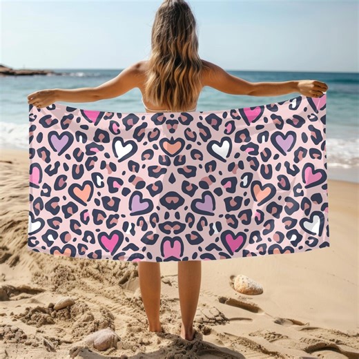 Leopard Heart Beach Towel, Animal Print Bath Accessories - Etsy