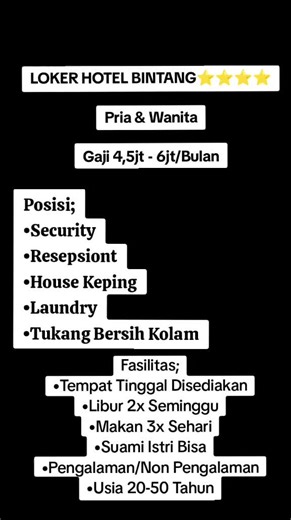 Info Loker Hotel Bintang Terbaru 2023