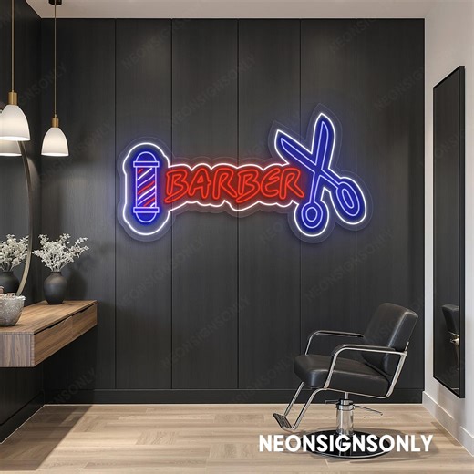 Barber Neon LED Sign, Barber Scissors & Pole Led Line Art, Barber Studio Scissors Pole Wall Light, Barber Shop Gloom Neon Sign - Etsy