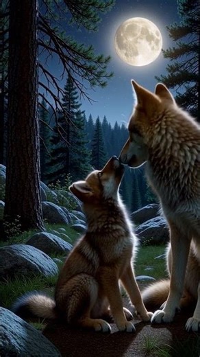 wolf cub learns to howl at the moon