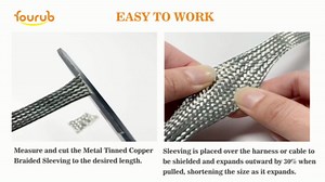 Cable Shielding Sleeve Tinned Copper Braided Sleeving Flexible Expandable Metal Ground Straps Wire Harness Protector (1/2"-18ft, Silver)