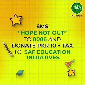 Unlock the power of hope for our youth! 🌟 SMS 'Hope Not Out' to 8086 and pledge PKR 10 Tax to fuel #SAFeducation efforts. Your support brings dreams to life, enrolling deserving children in #SAFschools for a brighter tomorrow. Let's make a difference, one text at a time! | Shahid Afridi Foundation