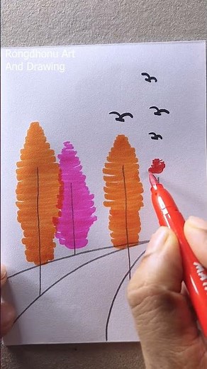 Colorful Autumn Tree Drawing | Easy Scenery Drawing for Beginners