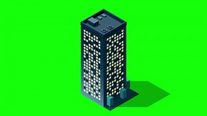 Download Isometric city building at night animation. Isometric modern building. Skyscraper building or business office, Motion graphic for free