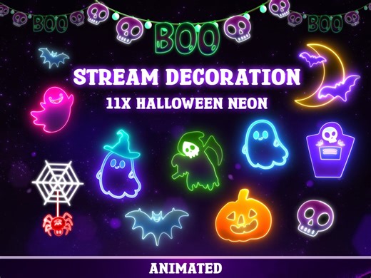 Halloween Neon Lights Stream Overlay: Animated Ghost Decoration (WEBM, PNG) - Etsy