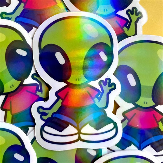 Holographic 3” Alien Sticker | Original Ocs | Y2k Style Avatars | Handmade Sticker - Etsy