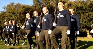 Every year, Bond Volunteer Aspirants—BVA for short—train and compete for a spot in next year's Summerall Guards. The silent precision drill platoon consists of 61 senior cadets who've completed the rigorous training and were chosen for their physical stamina and drill proficiency. As members of the Class of 2025 prepare to replace the current Guards, Lt. Col. Jordan Barnett, USMCR, explains the BVA process. | The Citadel