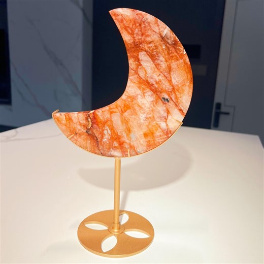 Fire Quartz Moon With Stand|crystal Moon Sculpture |home Office Altar Meditation Healing Crystal Decoration Gift | Valentine's Day Gift - Etsy