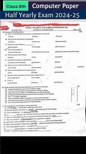 Class 8th Computer Half yearly exam Paper 2024-25 | #9th_class_paper #8th #trending #shorts