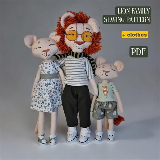 Lion Family Rag Doll Sewing Pattern: Clothes & Video Tutorial (PDF) - Etsy