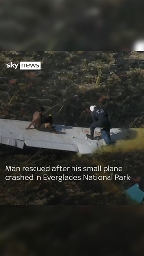A man has been rescued after his small plane crashed in the Florida Everglades. He was airlifted to safety and taken to a nearby hospital. Click the link in bio to read the full story 🔗 #planecrash #florida #smallplanecrash #plane #smallplanecrashes #floridaplanecrash #florida #floridawaterrescue #rescue #everglades #usa | Sky News