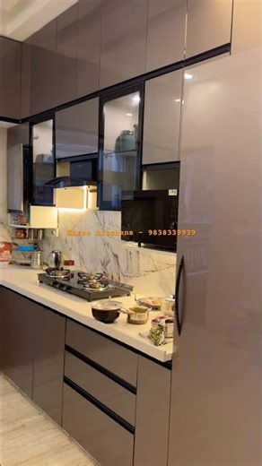 Trending Brown colour Modular kitchen //#elegantkitchen #kitchen #youtubeshorts #kitchenfurniture