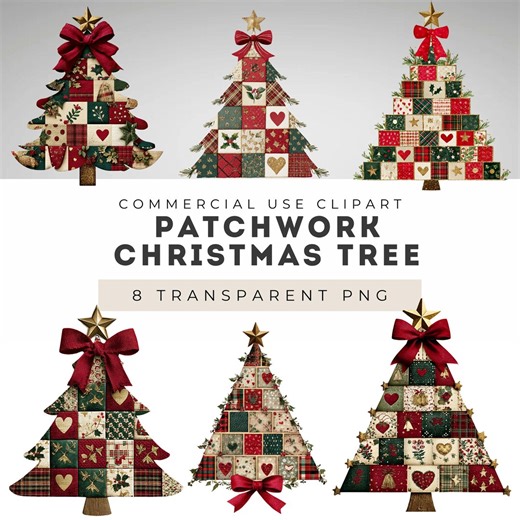 Patchwork Christmas Tree PNG | Quilted Xmas Clipart (digital Download)merry & Bright Xmas Tree Sweater Red Holiday Festive Bow - Etsy
