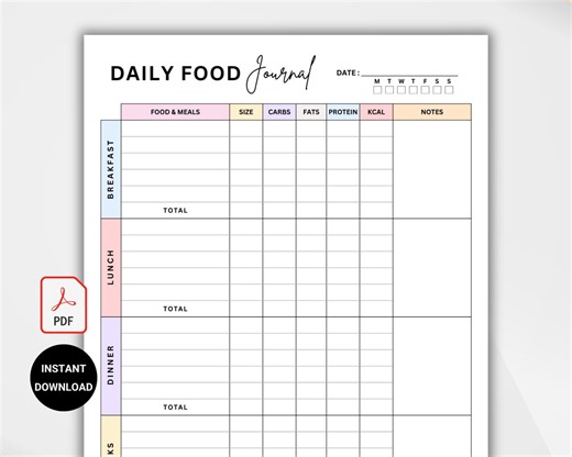 Daily Food Journal. Calorie Tracker. Daily Calorie Counting. Food Diary. Meal Journal. Food Planner. Eating Journal Digital. Printable PDF - Etsy