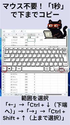 マウス不要！「1秒」下までコピー：黒猫が教えるExcelの便利ワザ